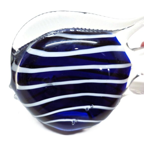Art Glass Fish Pair Blue Figurine Statue Paperweight Lot Set Striped Beach Decor - Picture 14 of 14